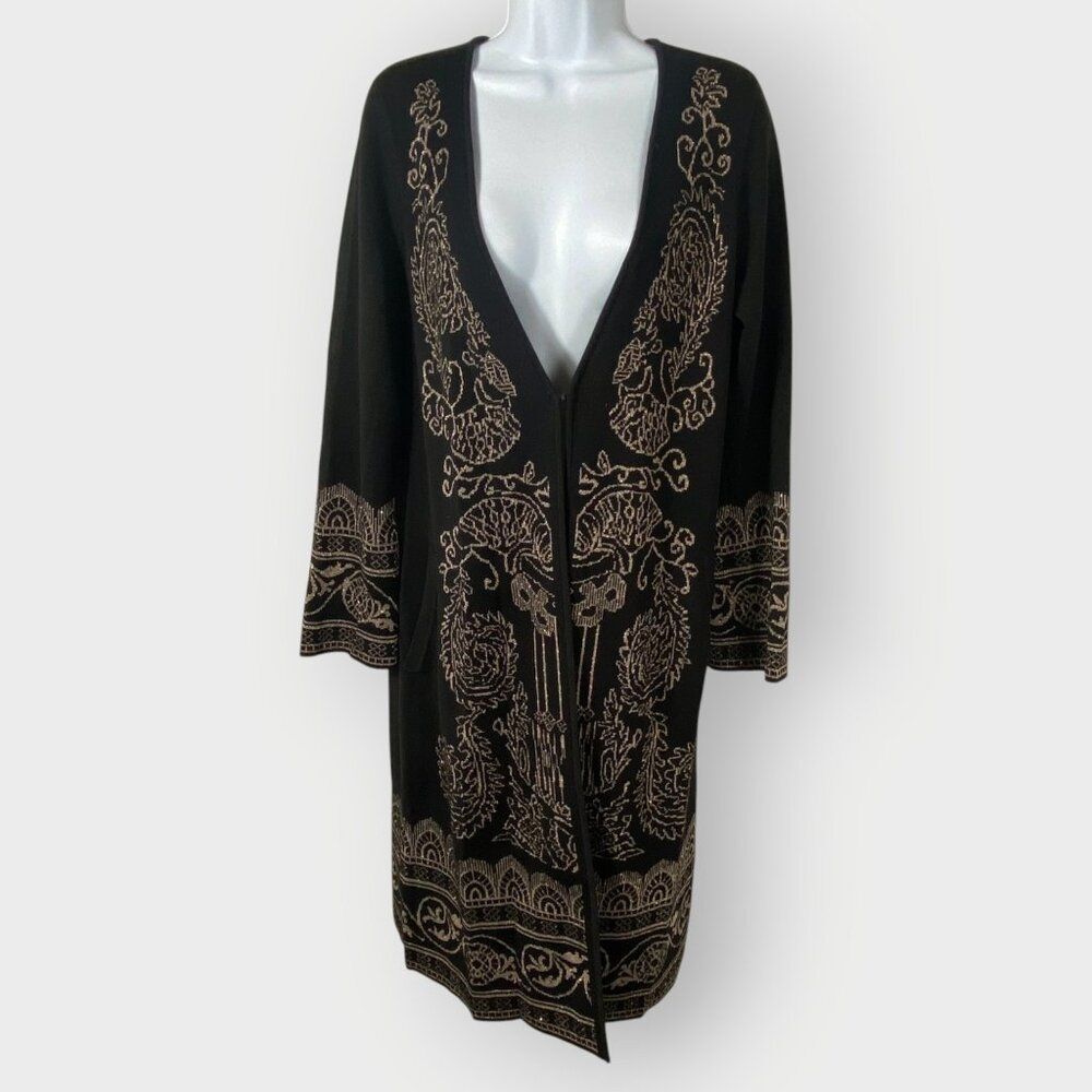 NEW Chicos Womens Cardigan Sweater | 1 | Jacquard Metallic Gold | Long Line